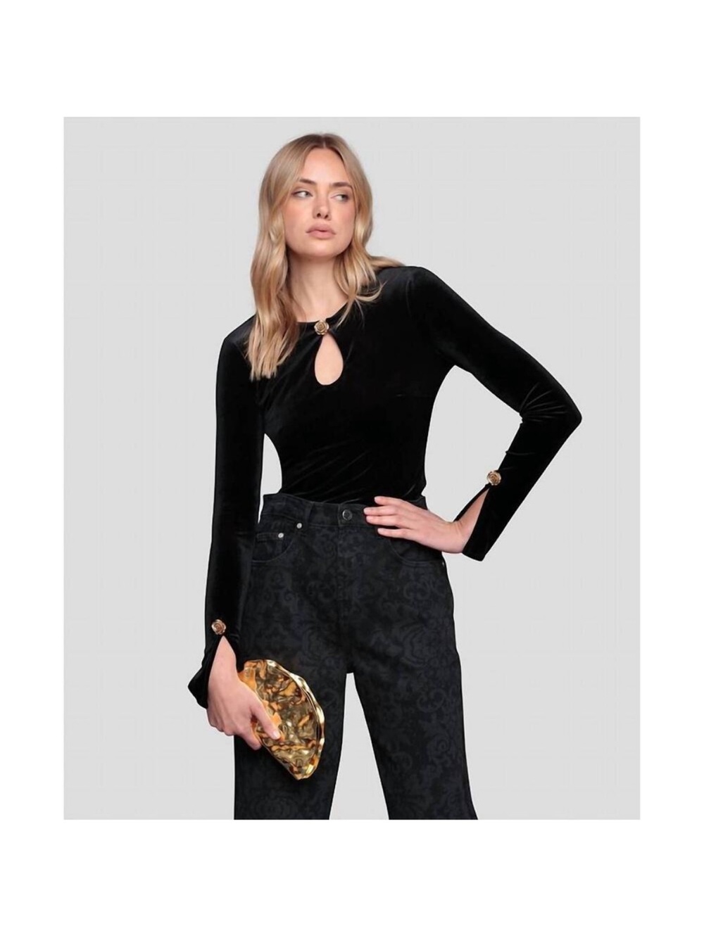 NWT AVEC LES FILLES Women's Long Sleeve Rose Button Velvet Top Sz XS